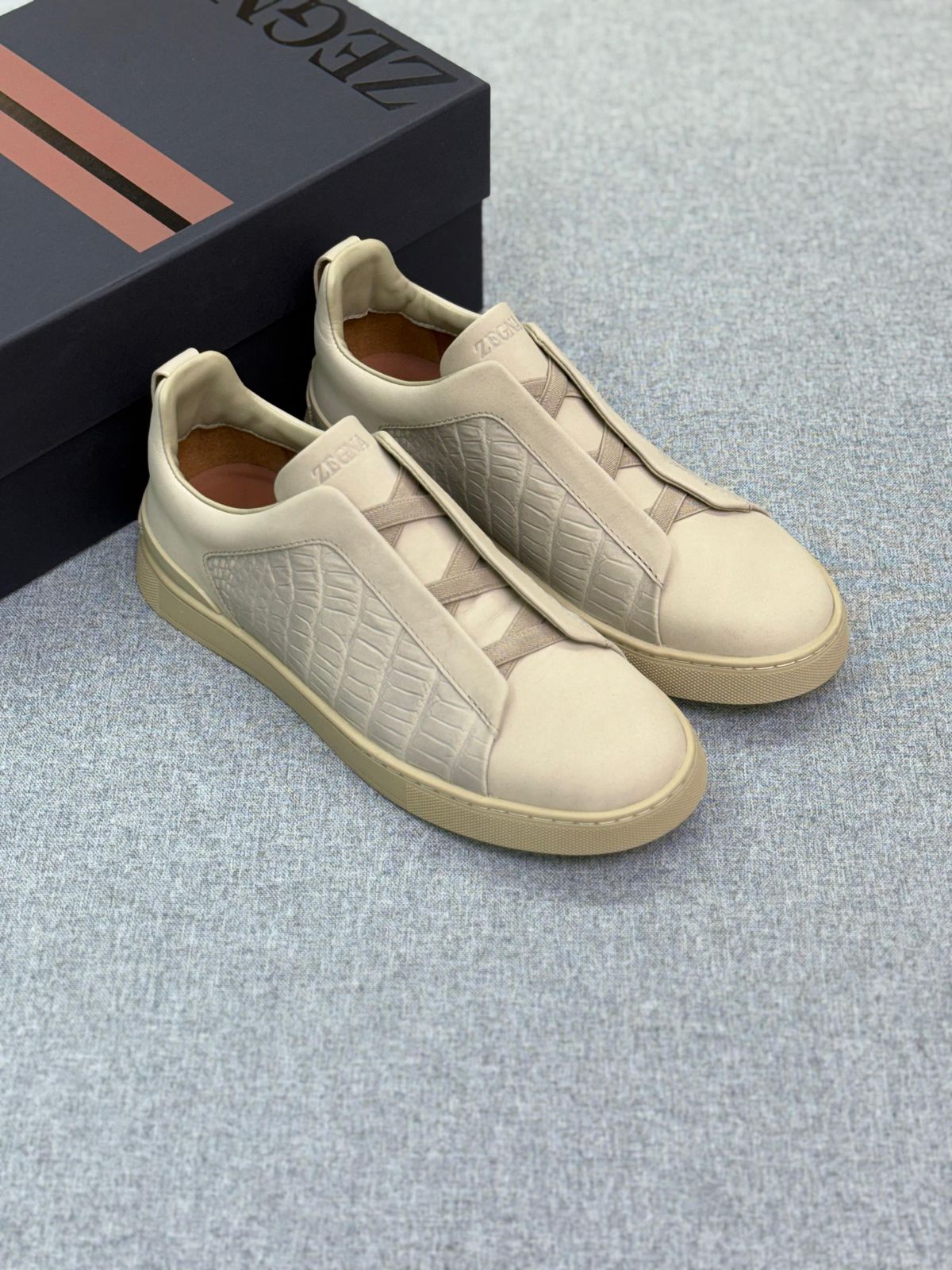 Zegna Croc-Embossed Suede Lace-Cover Sneakers