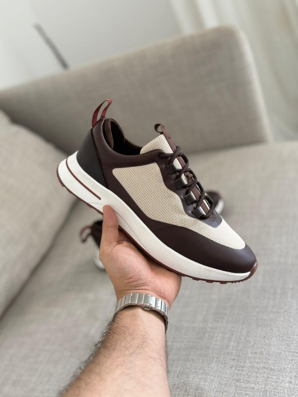 Loro piana Leather & Mesh Lace-Up Sneakers