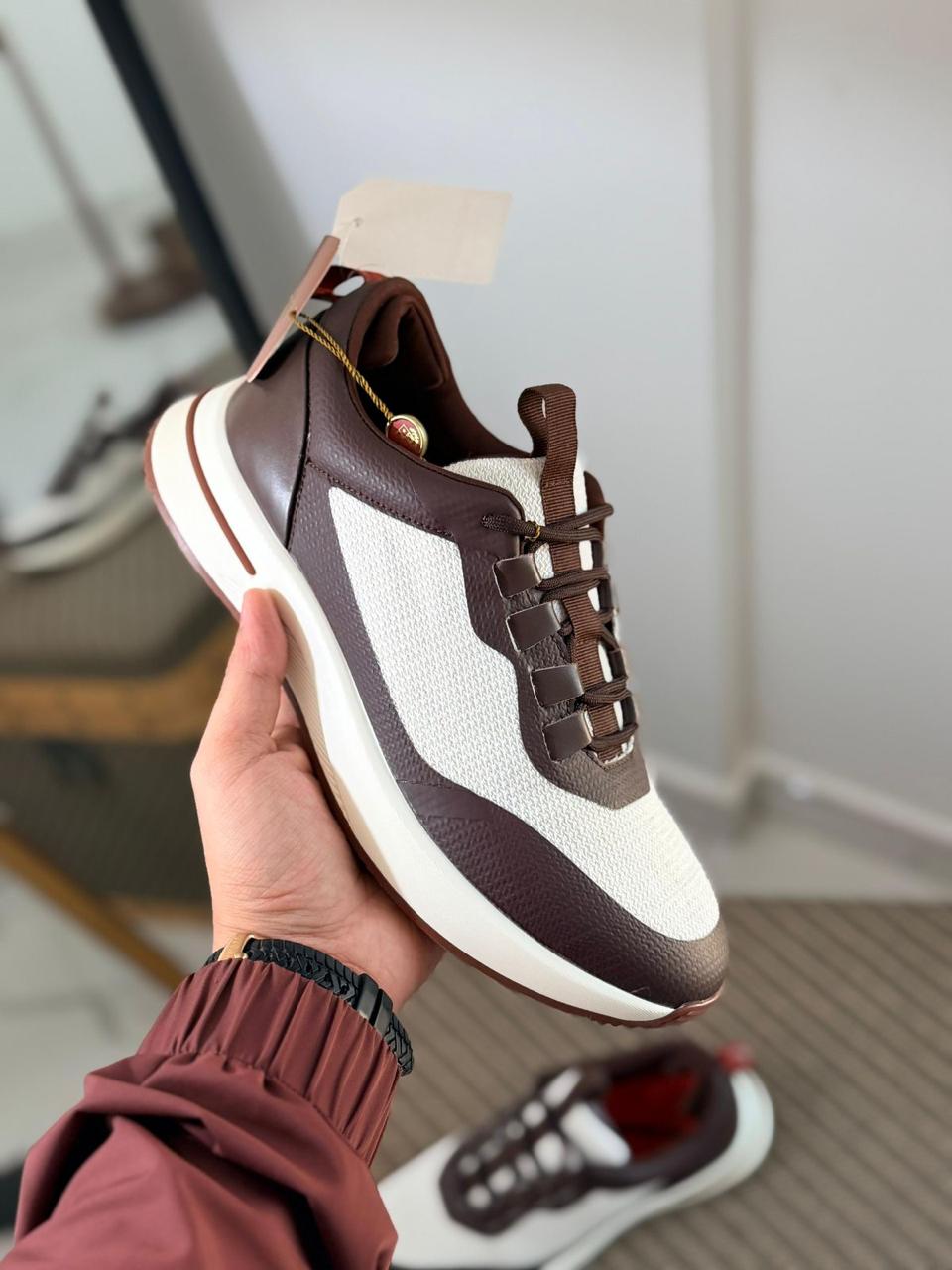 Loro piana Leather & Mesh Lace-Up Sneakers