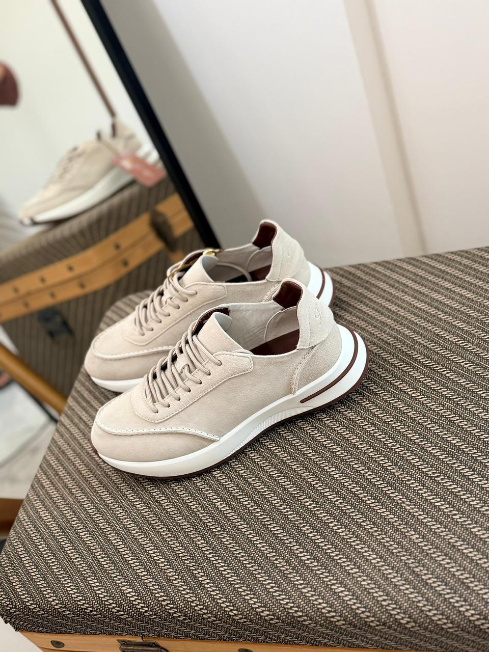 Loro piana Beige Suede Lace-Up Sneakers