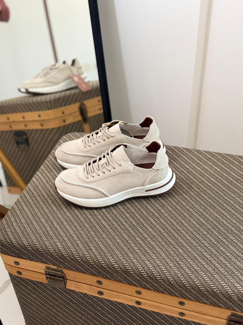 Loro piana Beige Suede Lace-Up Sneakers
