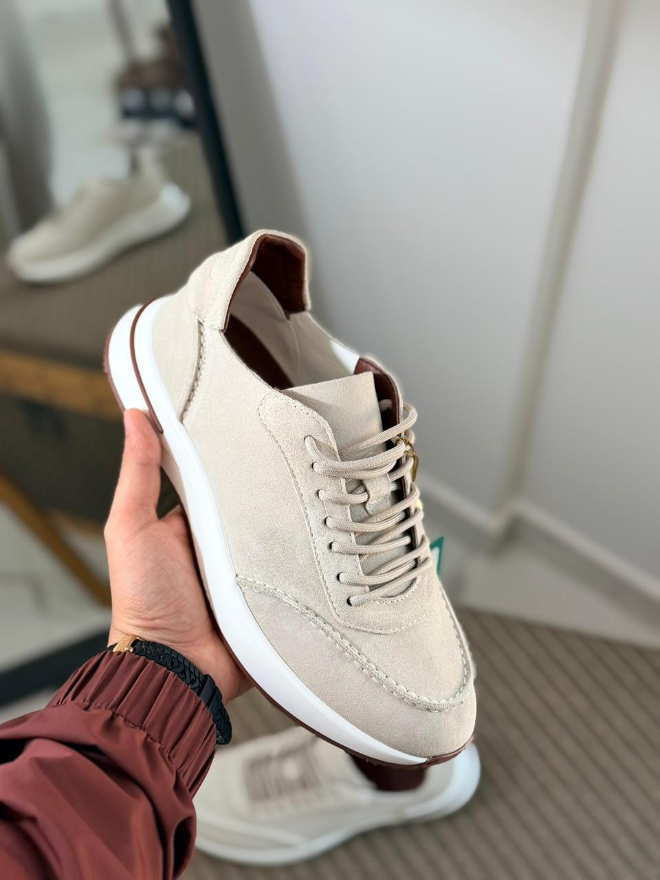 Loro piana Beige Suede Lace-Up Sneakers
