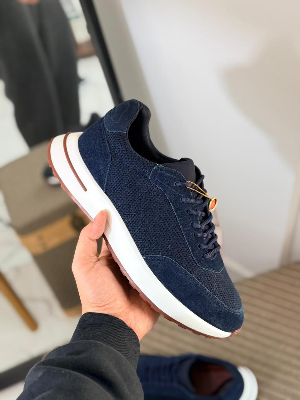 Loro piana Navy Mesh & Suede Sneakers