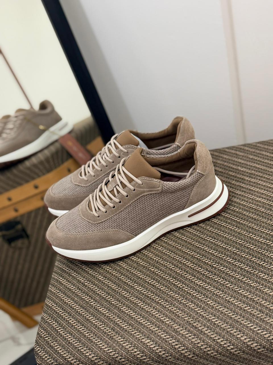 Loro piana Taupe Mesh & Suede Sneakers