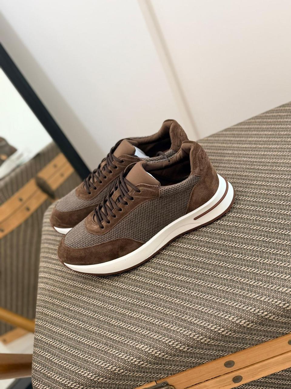 Loro piana Brown Mesh & Suede Low-Top Sneakers