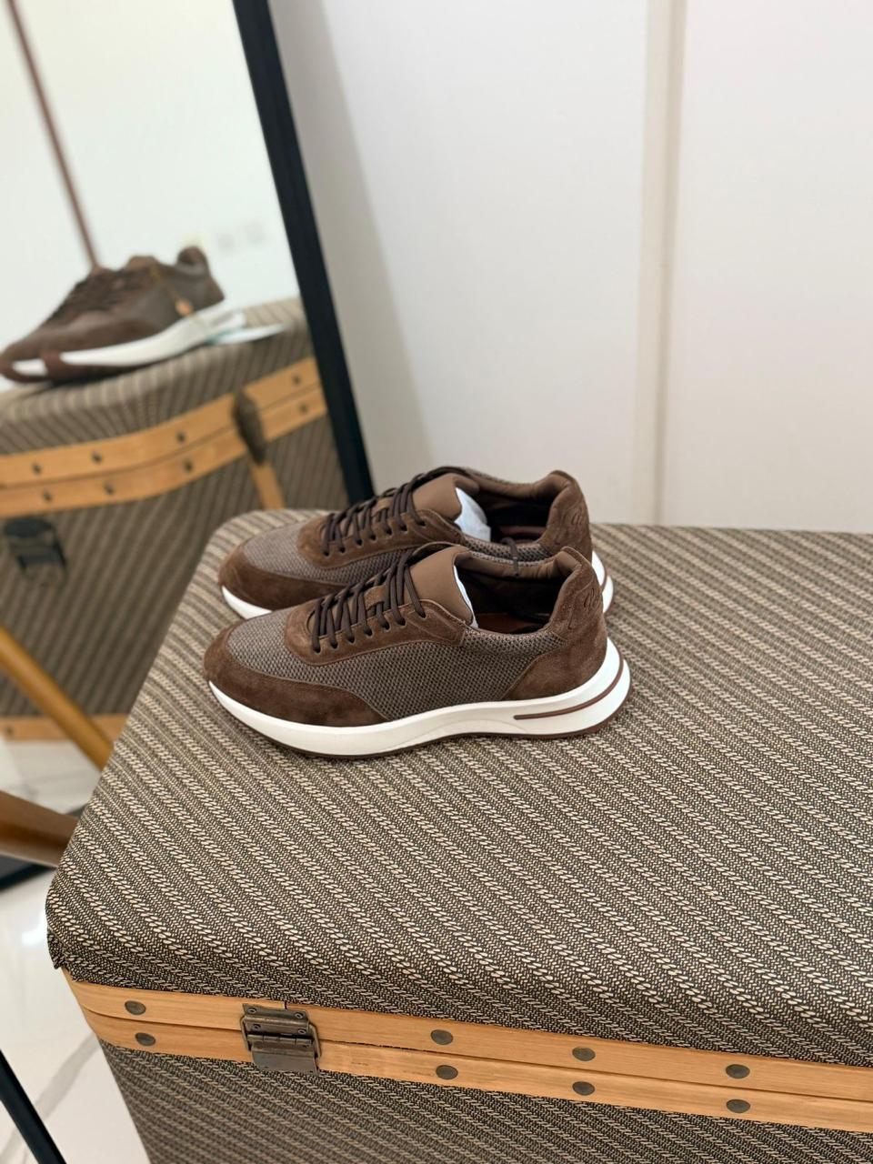 Loro piana Brown Mesh & Suede Low-Top Sneakers