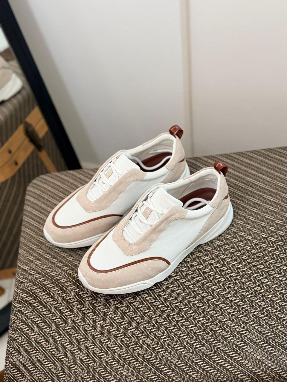 Loro piana Suede-Trim White Sneakers