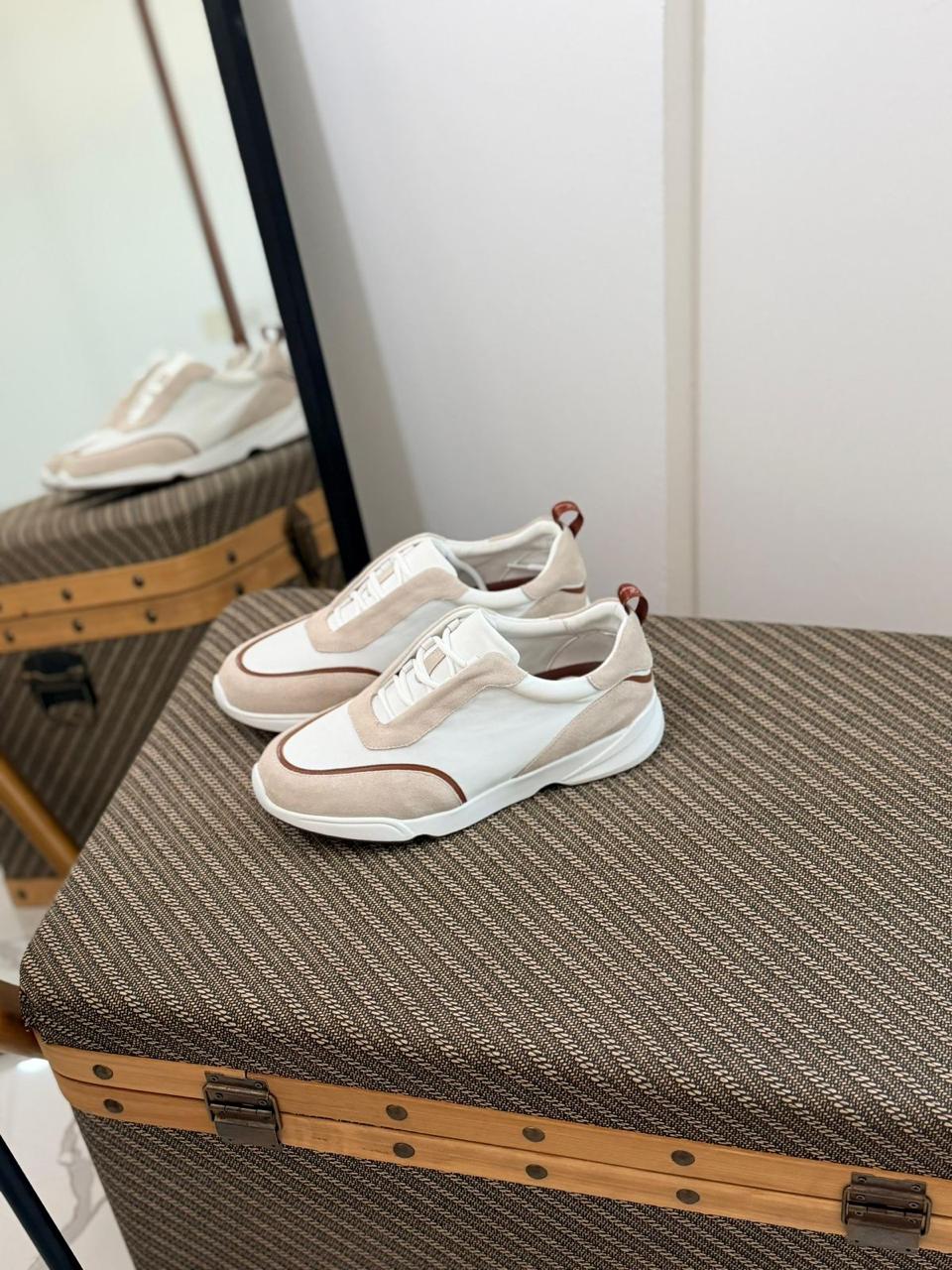 Loro piana Suede-Trim White Sneakers