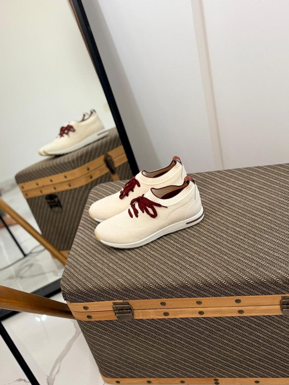 Loro piana Cream Knit Contrast Sneakers
