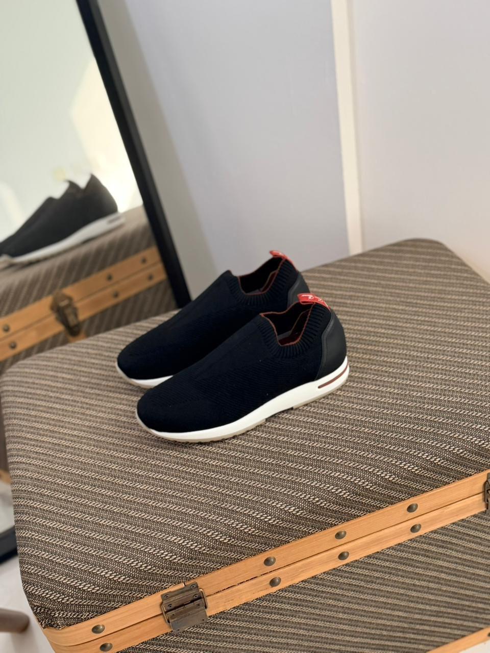 Loro piana Black Knit Slip-On Sneakers