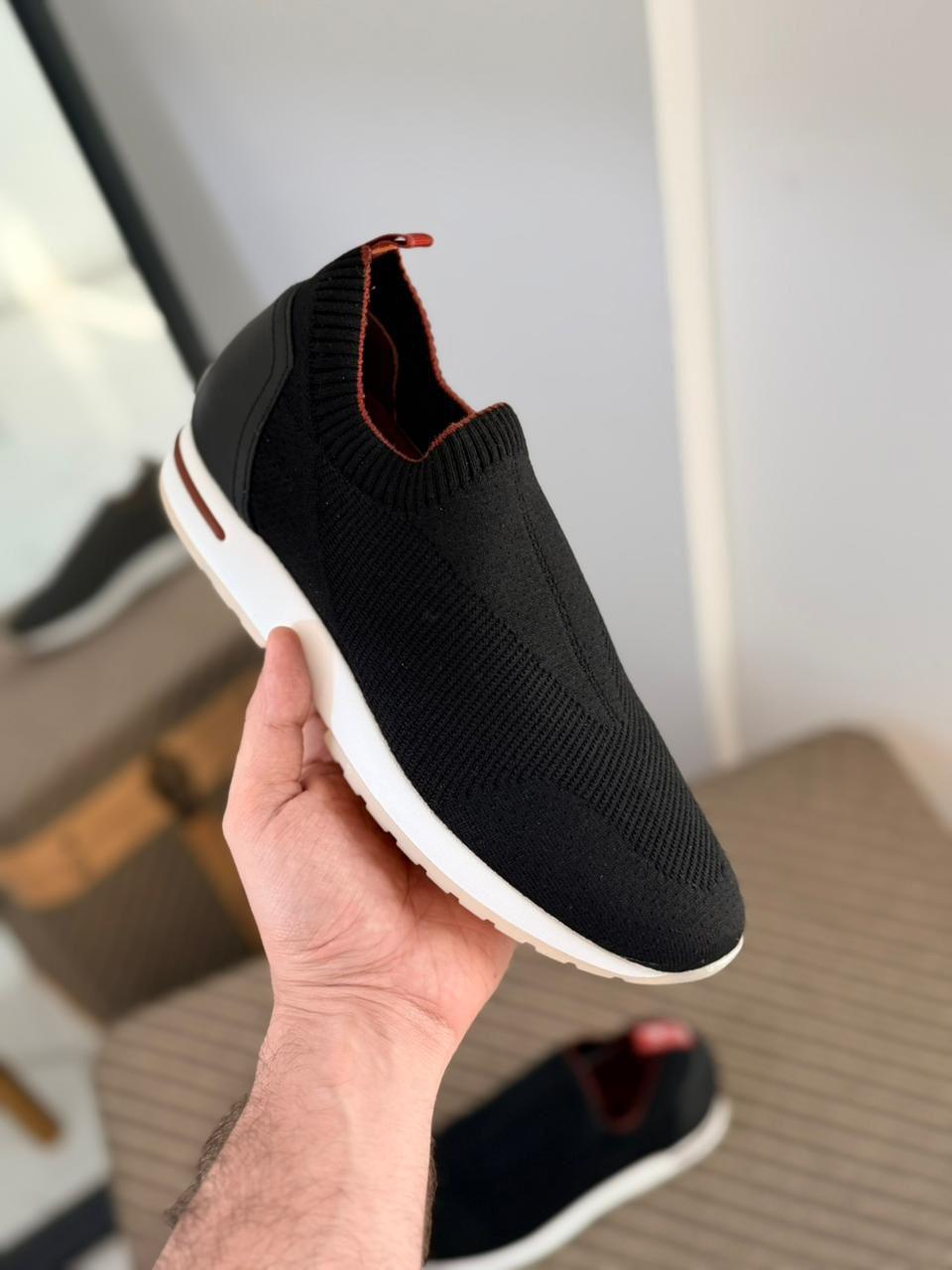 Loro piana Black Knit Slip-On Sneakers
