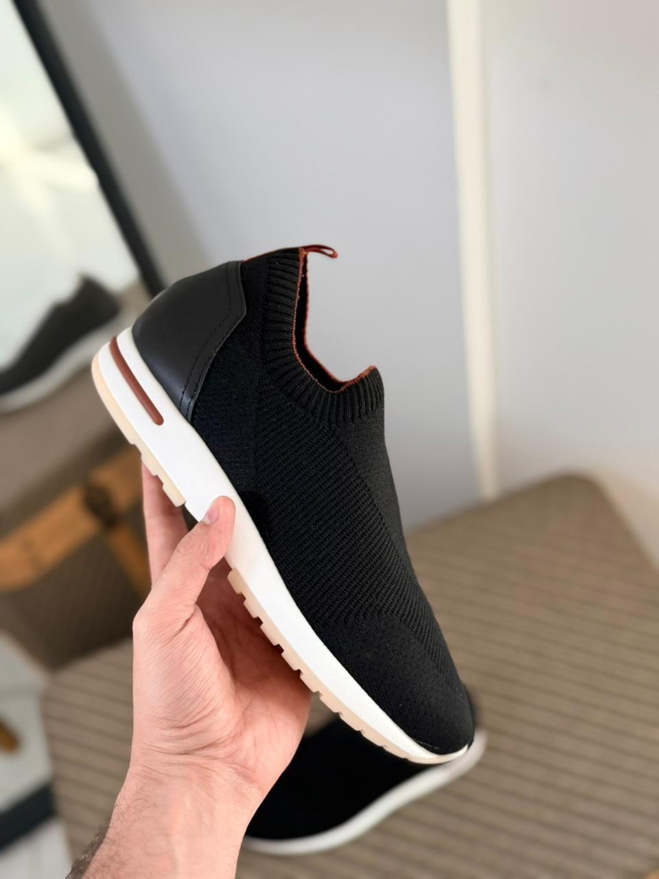 Loro piana Black Knit Slip-On Sneakers