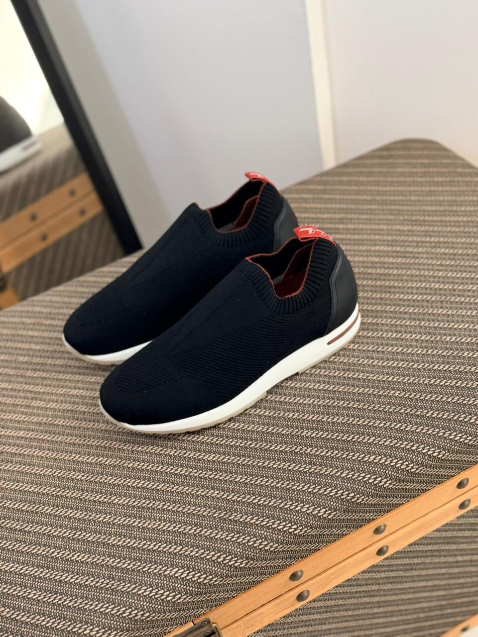 Loro piana Black Knit Slip-On Sneakers