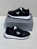 Prada Macro Leather and Re-Nylon Sneakers (Black)