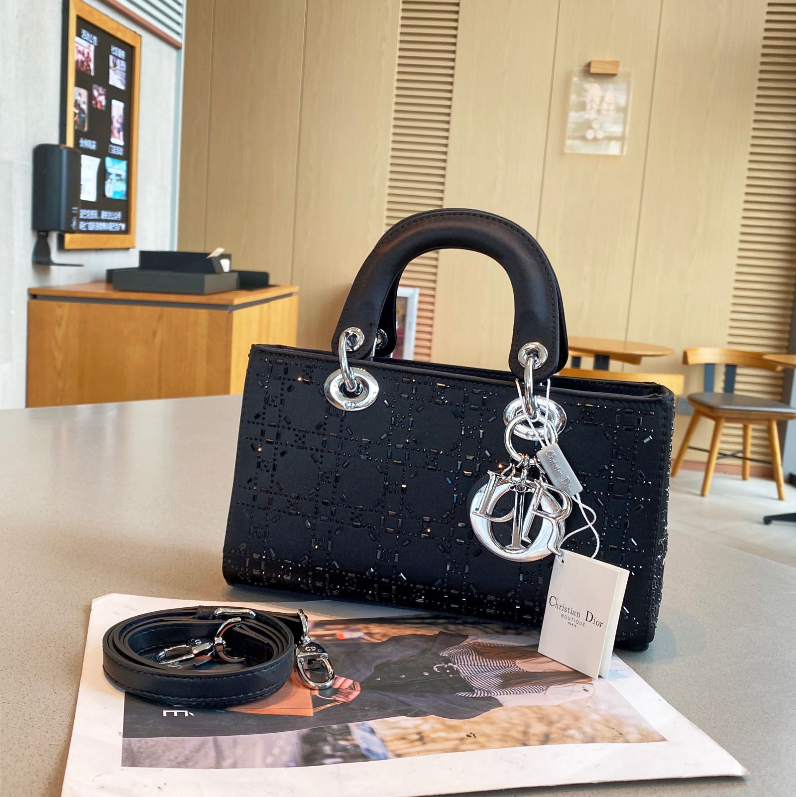Dior Lady D-Joy Bag (Black Cannage with Crystal/Bead Embellishment)