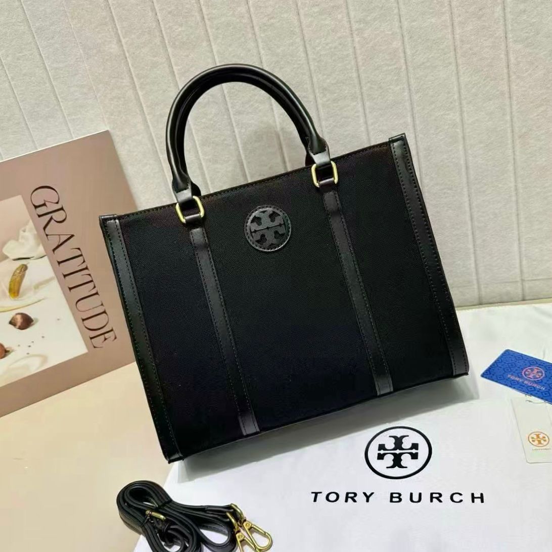 Tory Burch Ella T Monogram Small Tote (Black)