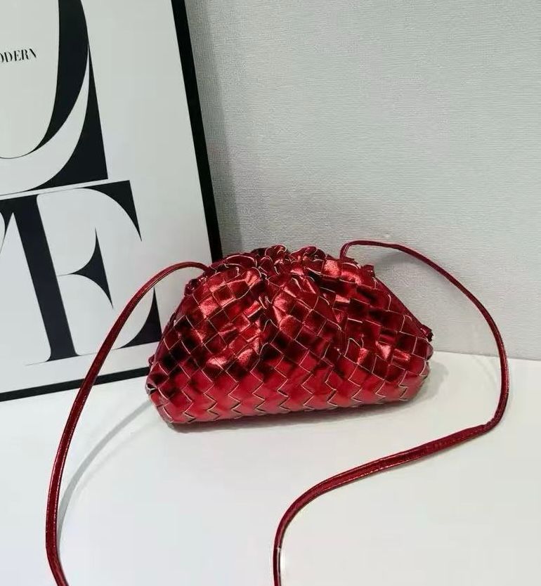 Bottega Veneta Mini Pouch in Metallic Red Intrecciato Leather