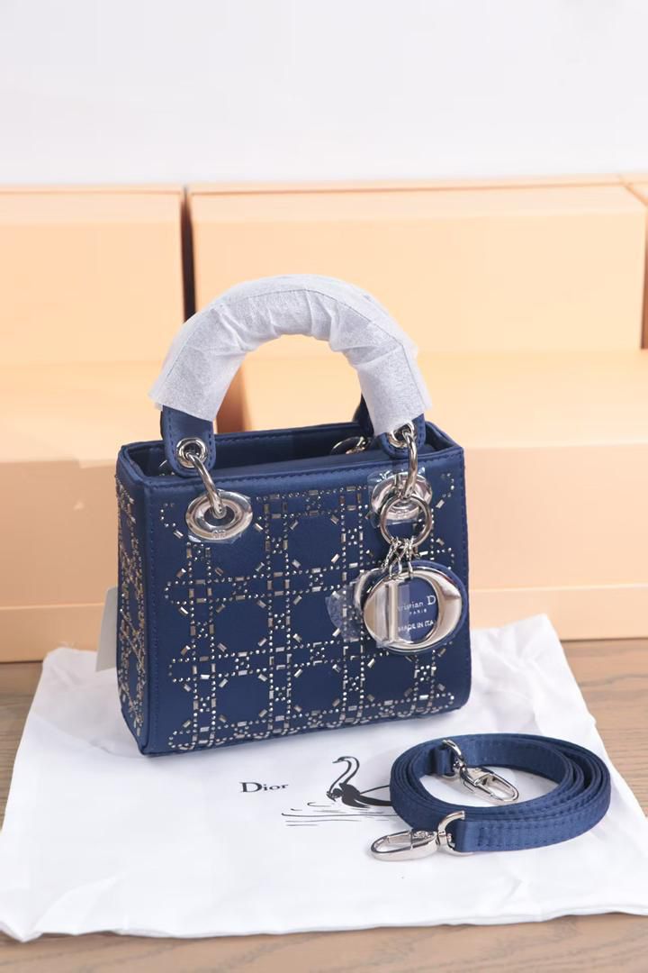 Lady Dior My ABCDior Bag with Crystal Cannage Embroidery (Navy Blue)