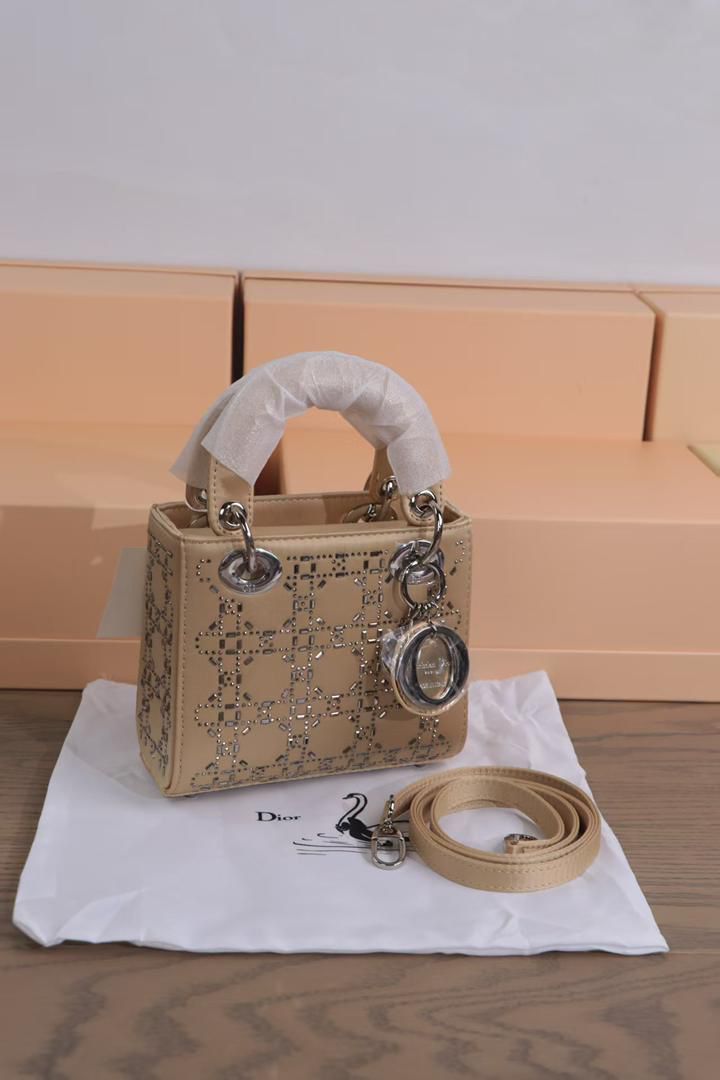 Lady Dior My ABCDior Bag with Crystal Cannage Embroidery (Beige / Sand)