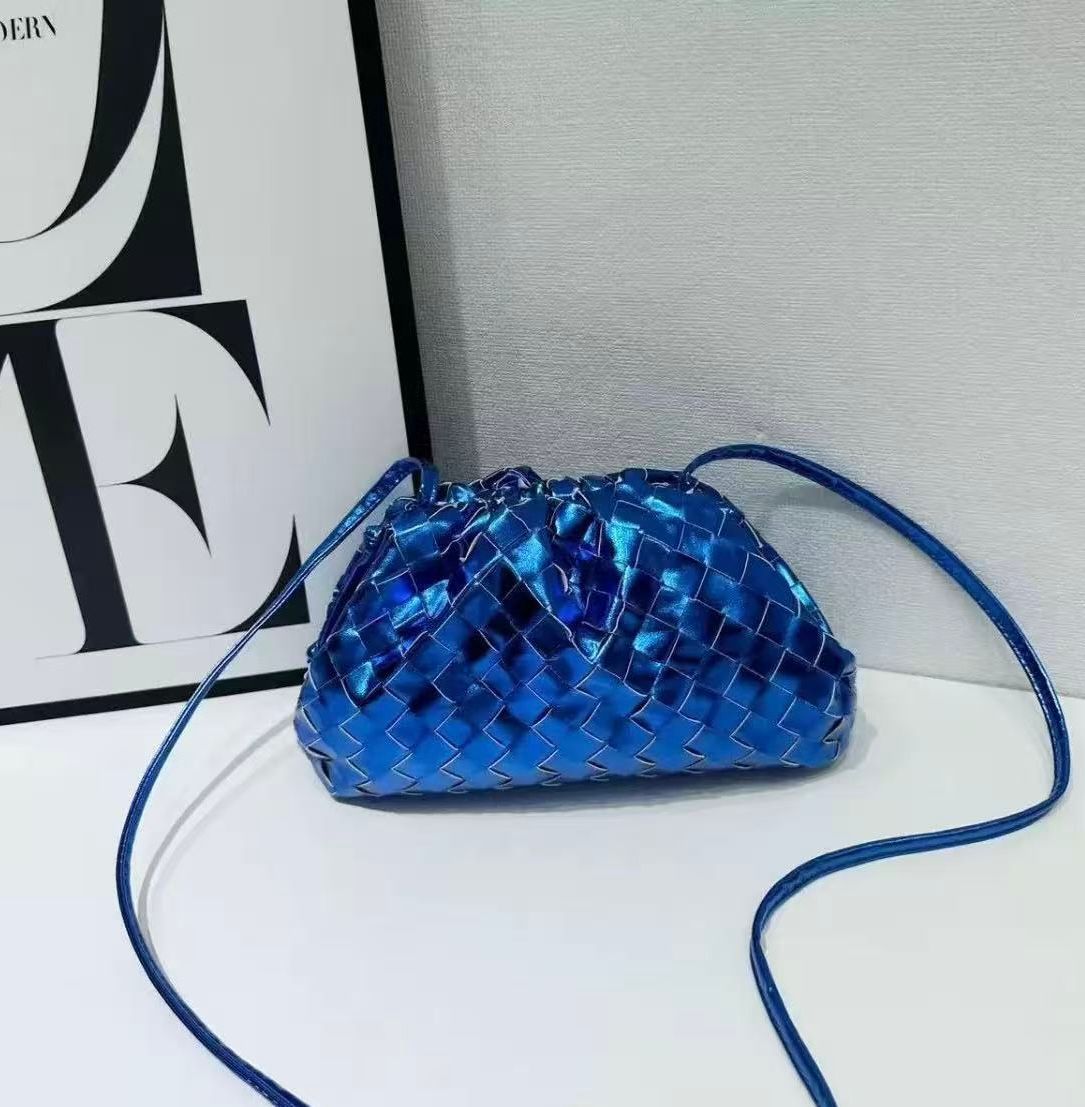 Bottega Veneta Mini Pouch in Metallic Blue Intrecciato Leather