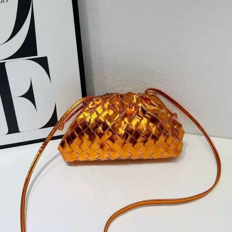 Bottega Veneta Mini Pouch in Metallic Orange Intrecciato Leather