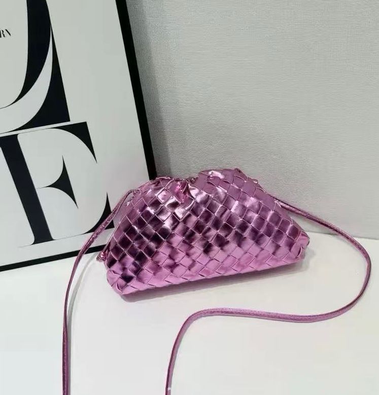 Bottega Veneta Mini Pouch in Metallic Pink Intrecciato Leather