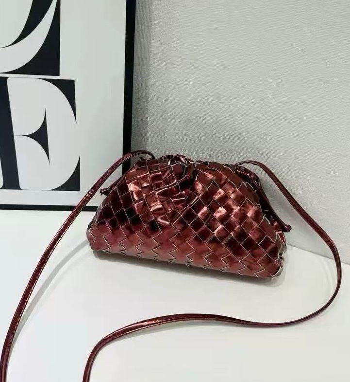 Bottega Veneta Mini Pouch in Intrecciato Leather (Metallic Burgundy)