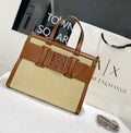 Armani Exchange Straw-Effect Logo Tote Bag (Beige/Cognac)