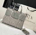 Armani Exchange Logo All-Over Tote Bag (Light Grey/Greige)