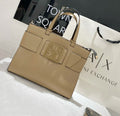 Armani Exchange Logo Plate Tote Bag (Beige/Tan)