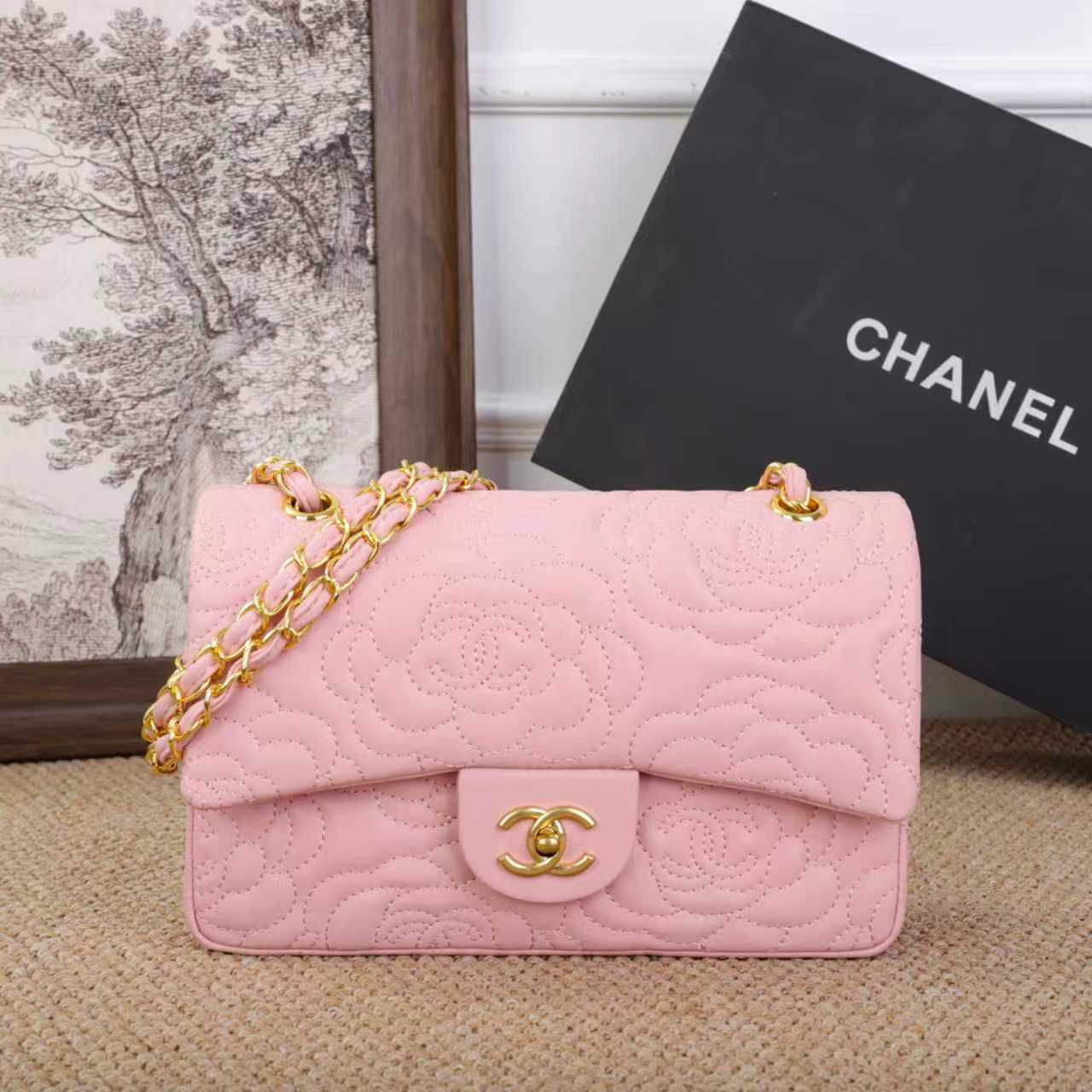Chanel Camellia Embossed Flap Bag (Light Pink)
