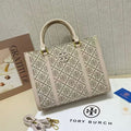 Tory Burch Ella Monogram Small Tote (New Ivory)