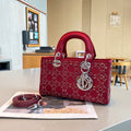 Dior Lady D-Joy Bag (Cherry Red Satin with Crystal/Bead Embellishment)