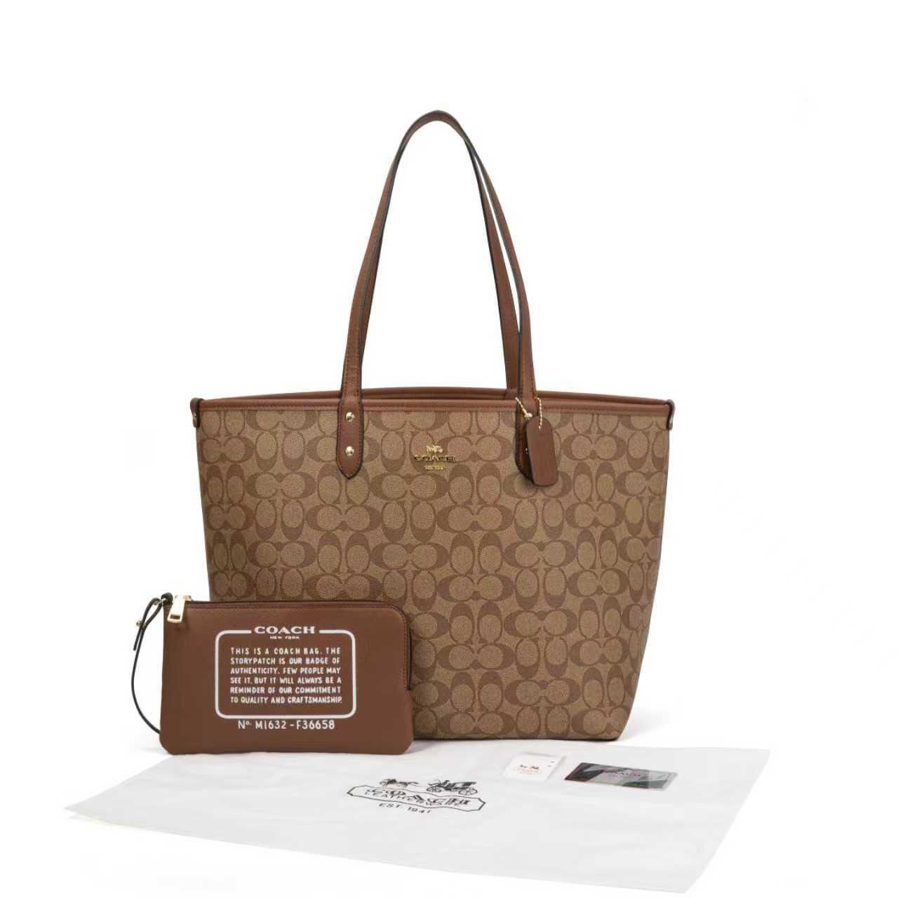 Coach Reversible City Tote in Signature Canvas (Khaki/Saddle)