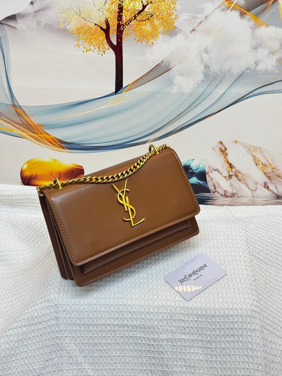 Saint Laurent Sunset Medium in Smooth Leather (Brown/Gold)