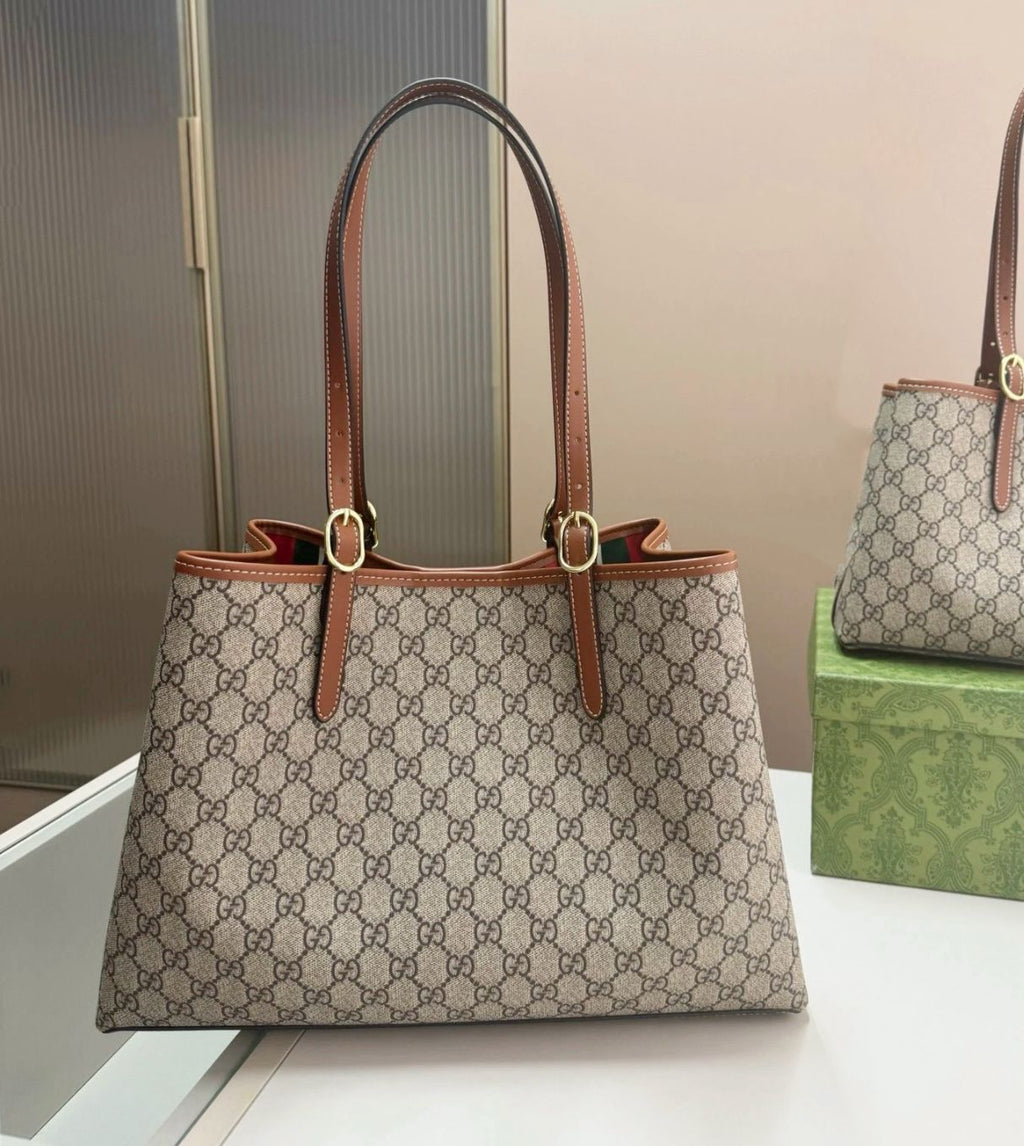 Gucci Ophidia GG Medium Tote Bag (Beige/Ebony & Brown)