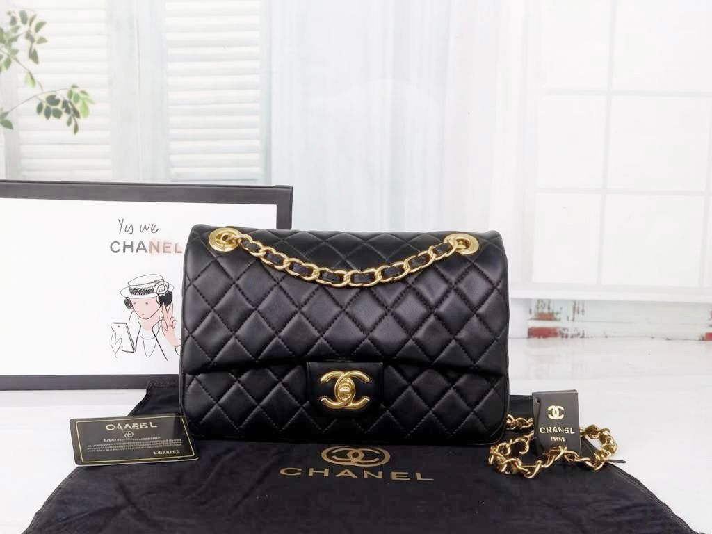 Chanel Classic Double Flap Bag (Black Lambskin with Gold Hardware)