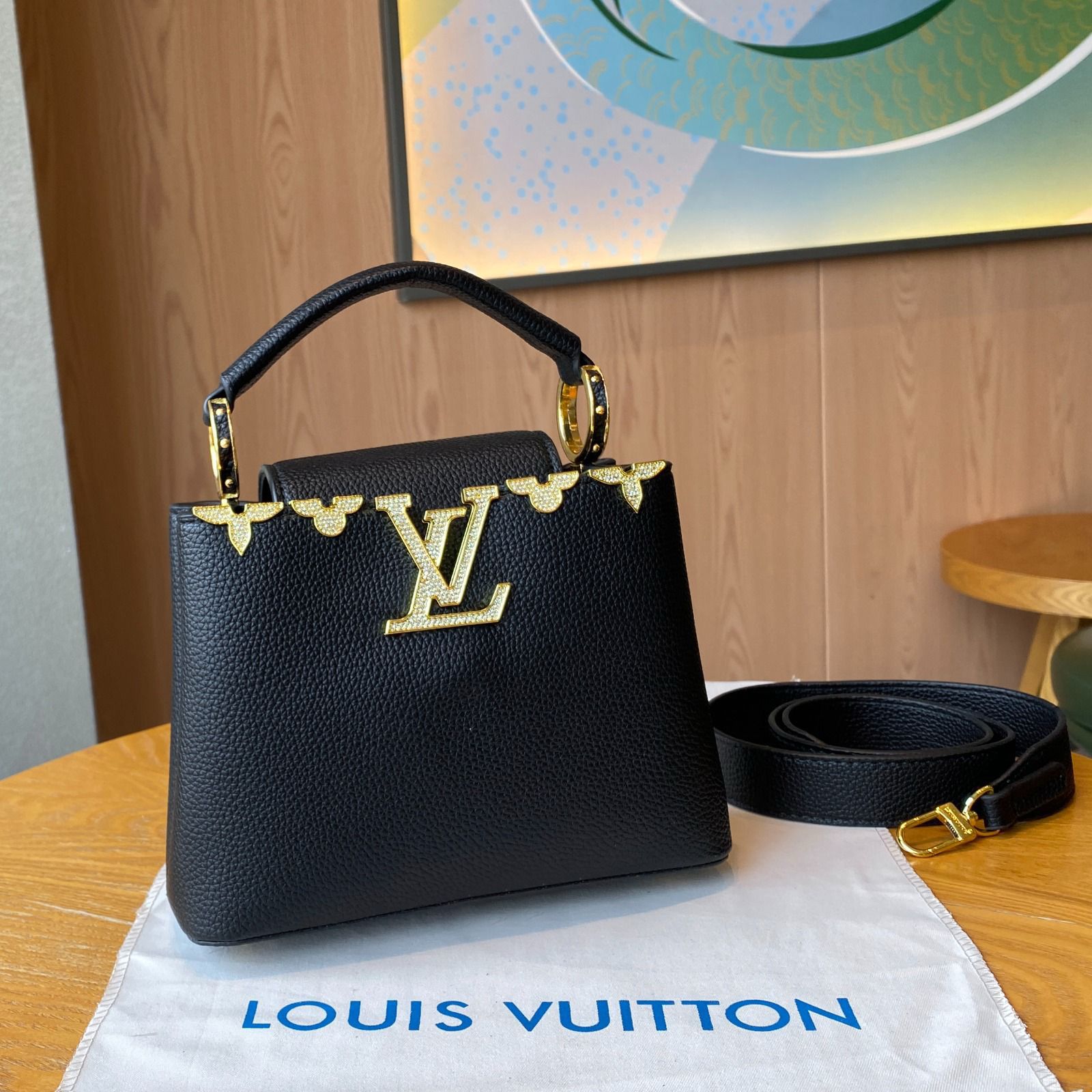 Louis Vuitton Capucines BB (Black Taurillon Leather with Crystal Butterflies)