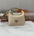 Prada Arqué Small Crochet and Leather Shoulder Bag (Natural/Beige) (Copy)