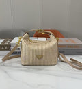 Prada Arqué Small Crochet and Leather Shoulder Bag (Natural/Beige)