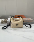 Prada Arqué Small Crochet and Leather Shoulder Bag (Natural/Black)