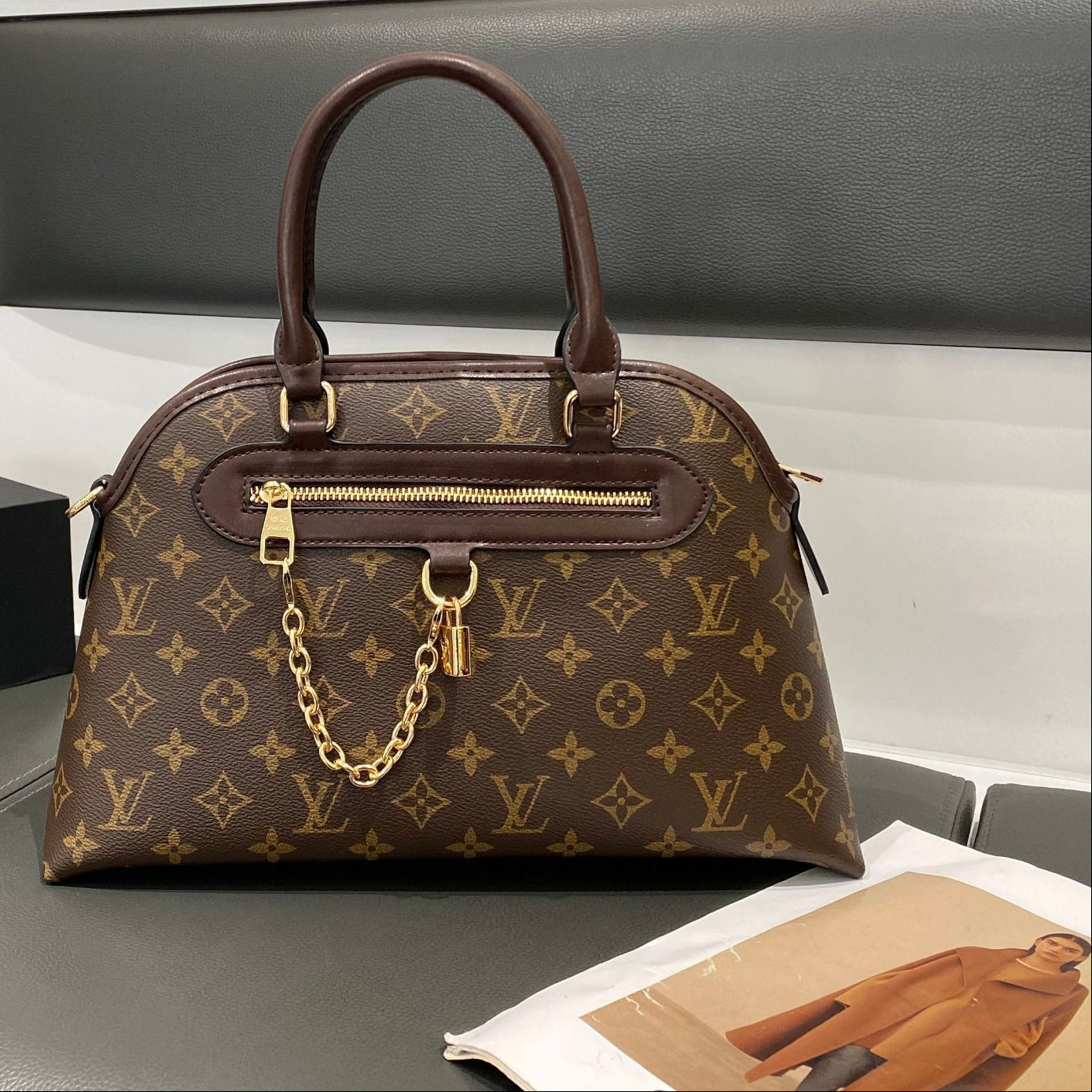 Louis Vuitton Pallas MM (Monogram Canvas with Aurore/Chocolate Trim)