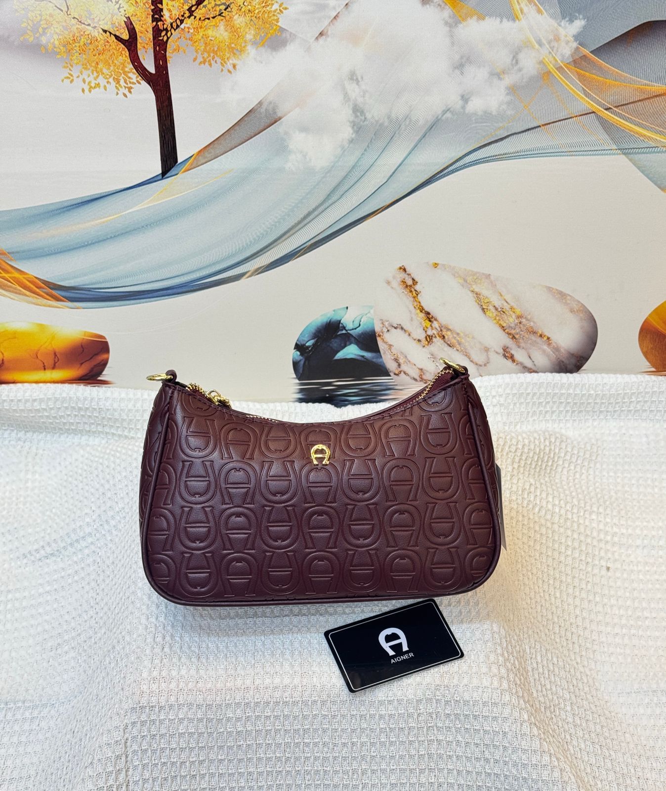 Aigner Adria Monogram Pouch (Burgundy/Wine)
