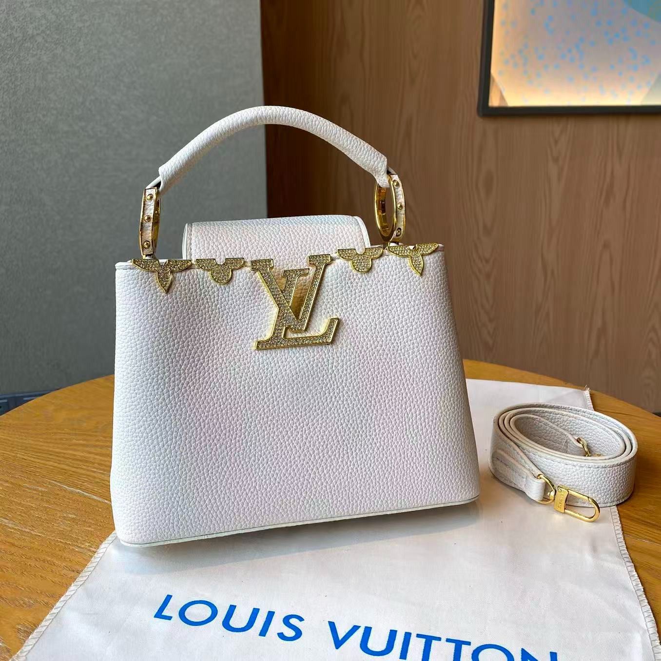 Louis Vuitton Capucines BB (White Taurillon Leather with Crystal Butterflies)