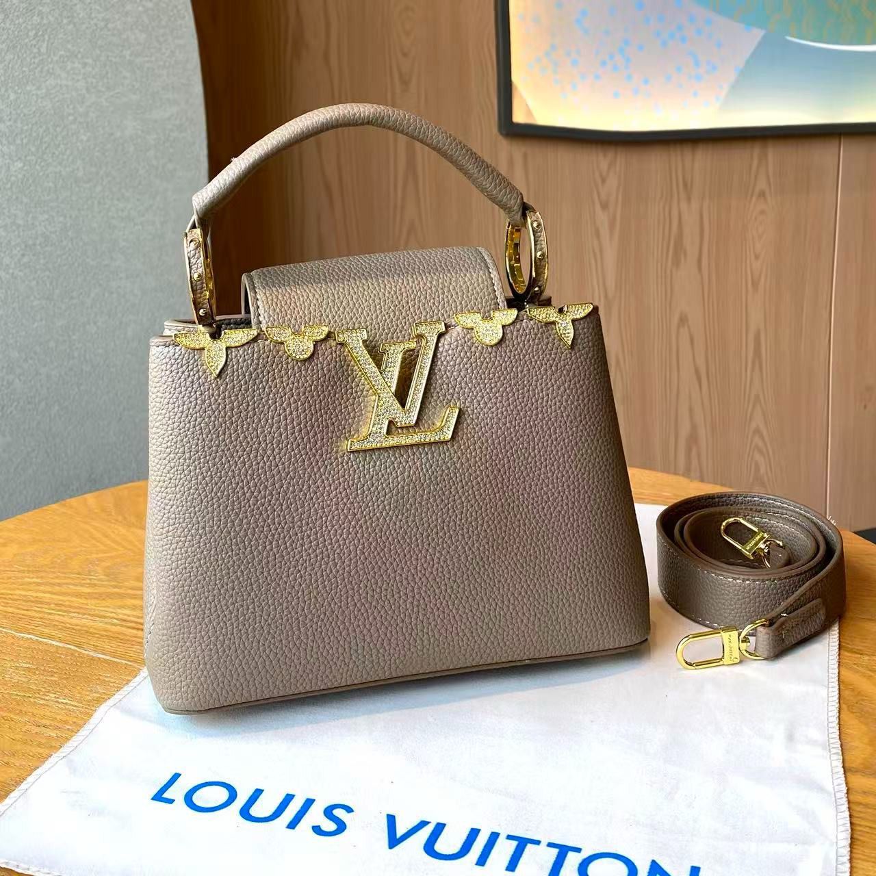 Louis Vuitton Capucines BB (Taupe Taurillon Leather with Crystal Butterflies)