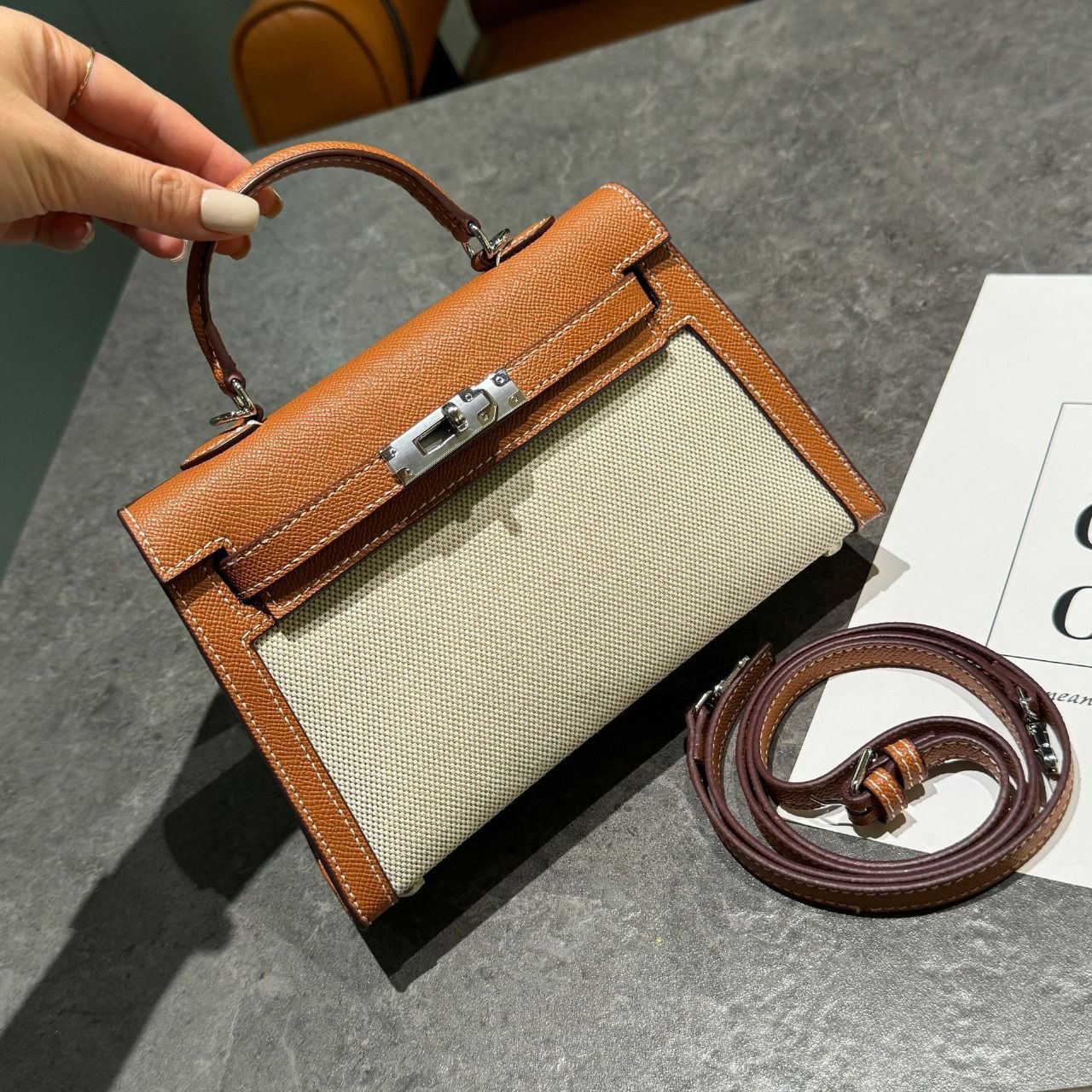 Hermès Kelly II Sellier 25 (Gold Epsom Leather & Toile Canvas)
