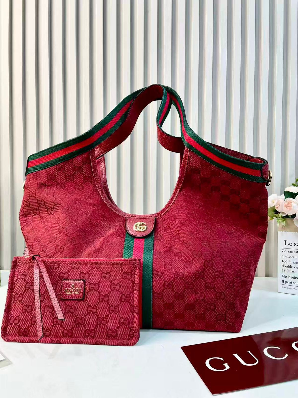 Gucci Ophidia GG Large Tote with Matching Pouch (Red Canvas)