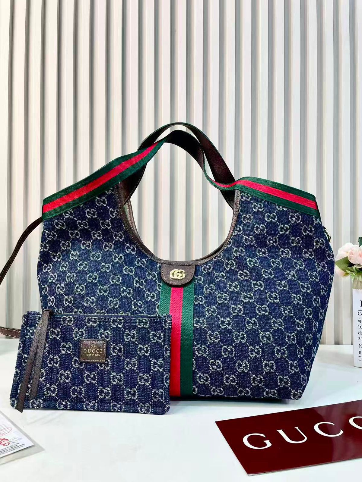 Gucci Ophidia GG Large Tote with Matching Pouch (Blue Tea Denim)