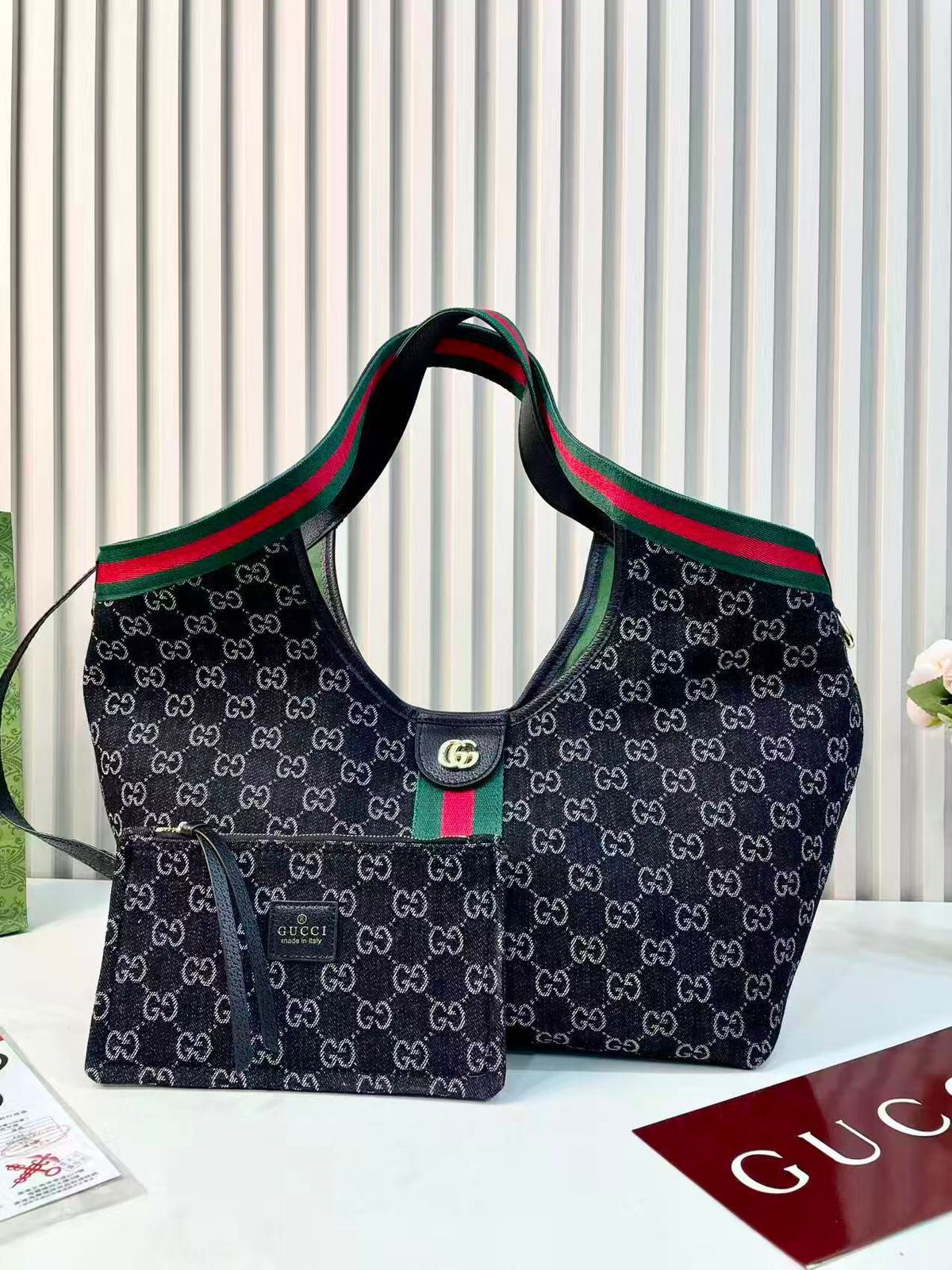 Gucci Ophidia GG Large Tote with Matching Pouch (Black)