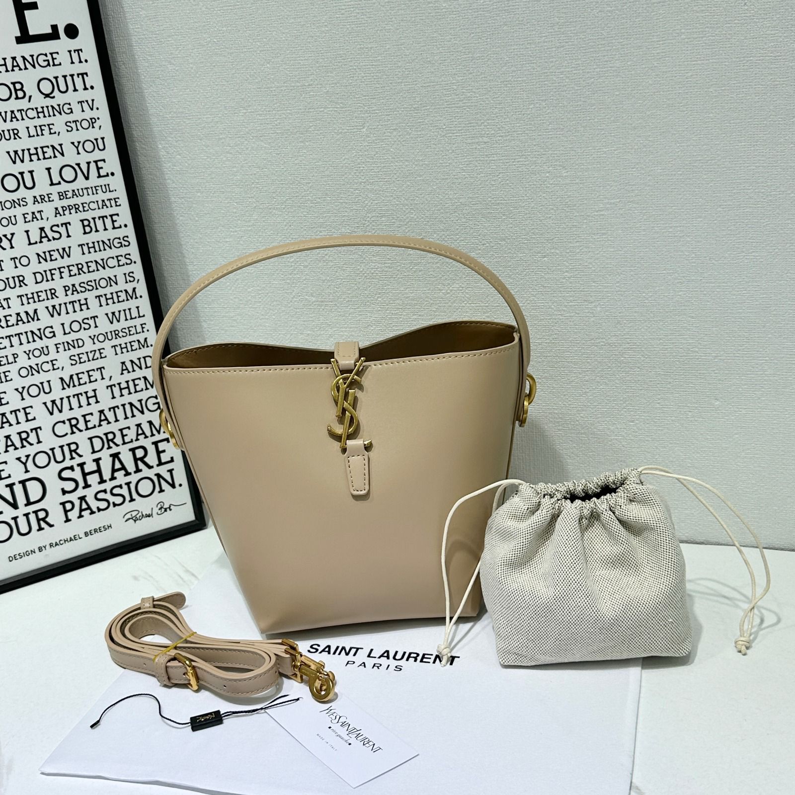 Saint Laurent Le 37 Bucket Bag (Dark Beige / Rose Sand)